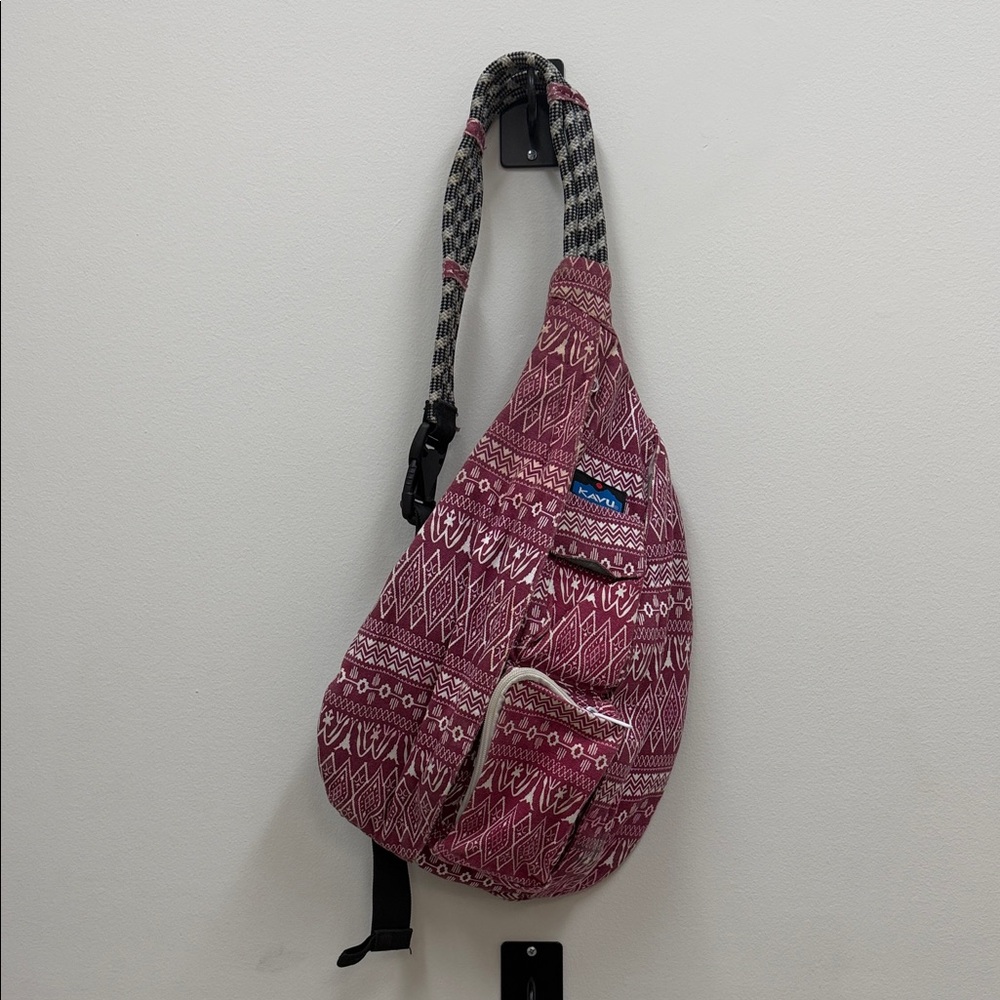 Kavu Slingpack Sling Bag Burgundy White Aztec Ropalooza Rope Bag!